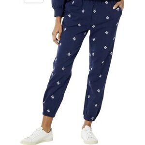 Draper James Joggers Women's Size S Blue Floral Print Embroidered Sweatpants